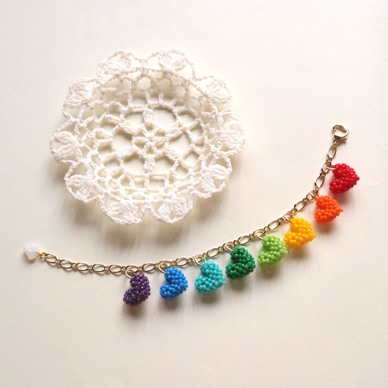 爱心手链 Rainbow 繊细 蕾丝 饱满 立体 Colorful 虹 彩虹 Vivid 可爱 甜美 - 手链/手环 - 玻璃 多色