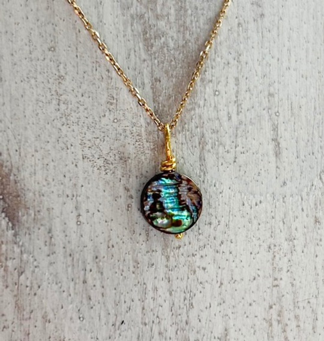 K24 纯金・天然鲍鱼壳 (Abalone) 圆形◇坠头 - 项链 - 其他金属 金色