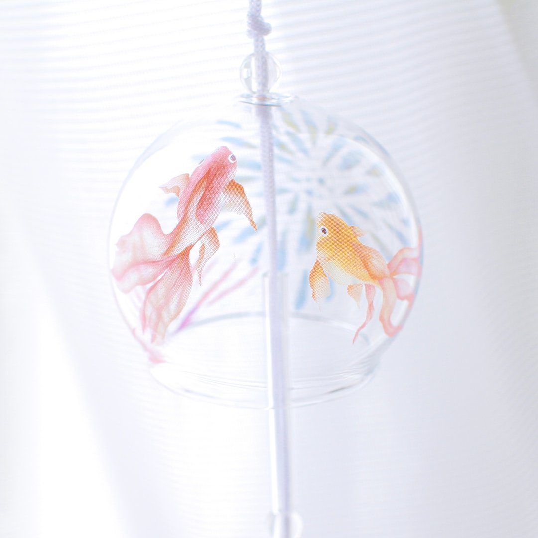 Swaying wind chimes ~Goldfish swimming in the sky~ - 扇子 - 玻璃 白色