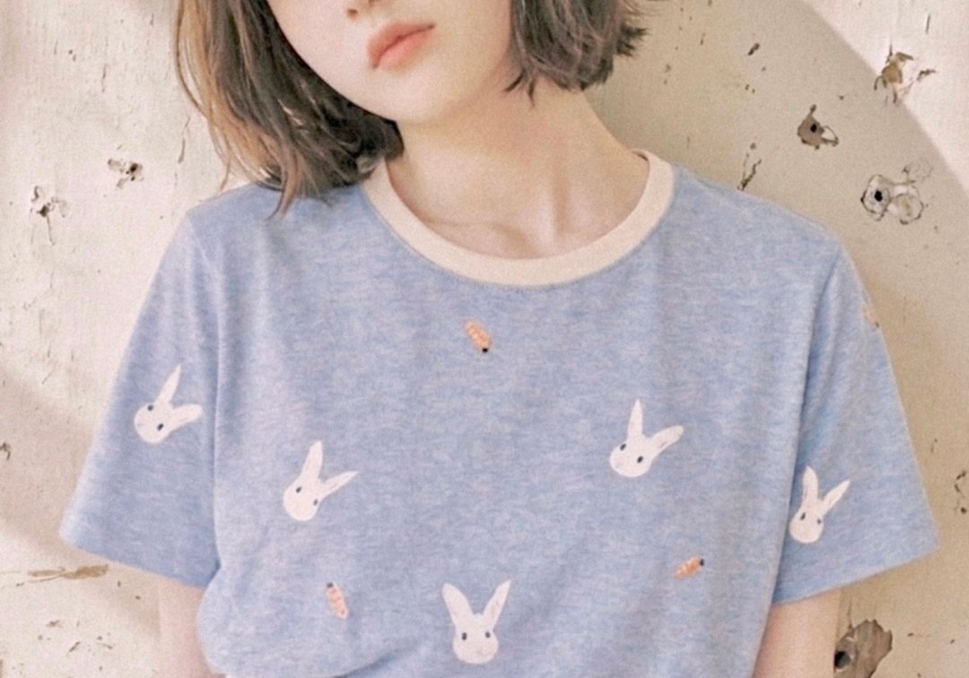 可爱兔子胡萝卜图案 短袖上衣 T-shirt / Pink、Blue - 女装 T 恤 - 棉 蓝色