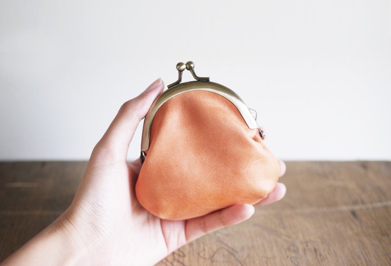 限量柔橘 口金包 零钱包  免费打印 真皮手作 - 手拿包 - 真皮 橘色