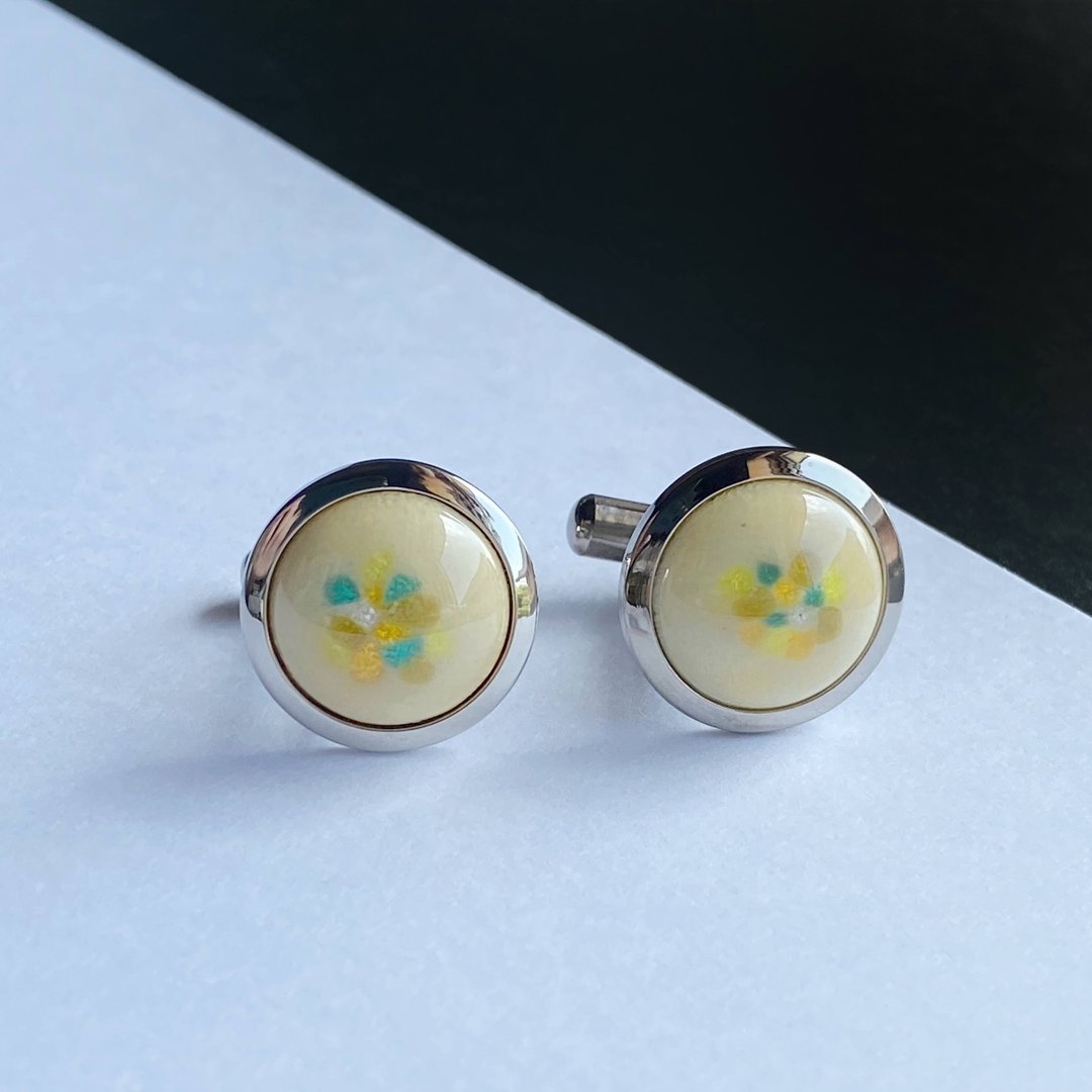 Pastel [Ocher] Cloisonne Cufflinks Cufflinks Pure Silver Cloisonne - 袖扣 - 其他材质 黄色