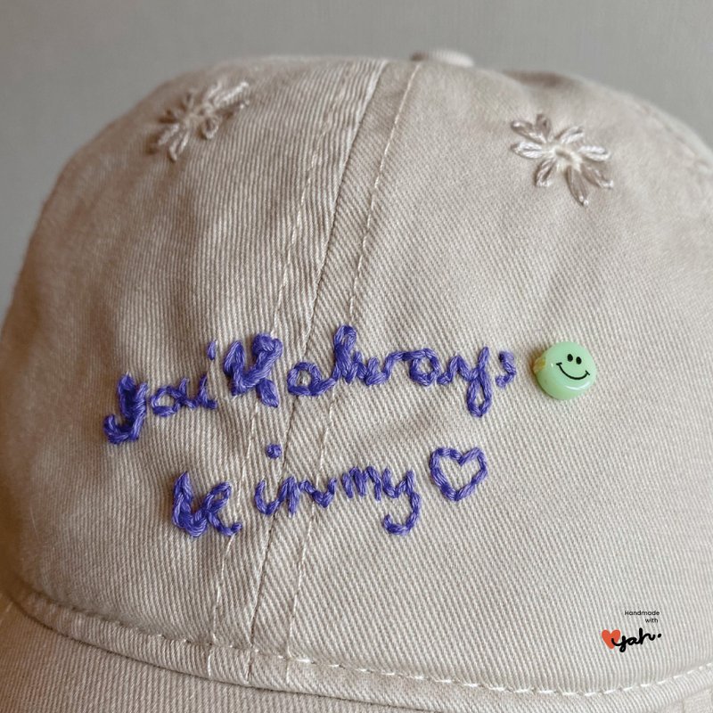 手工刺绣软顶棒球帽 (米色) - 帽子 - 棉．麻 卡其色