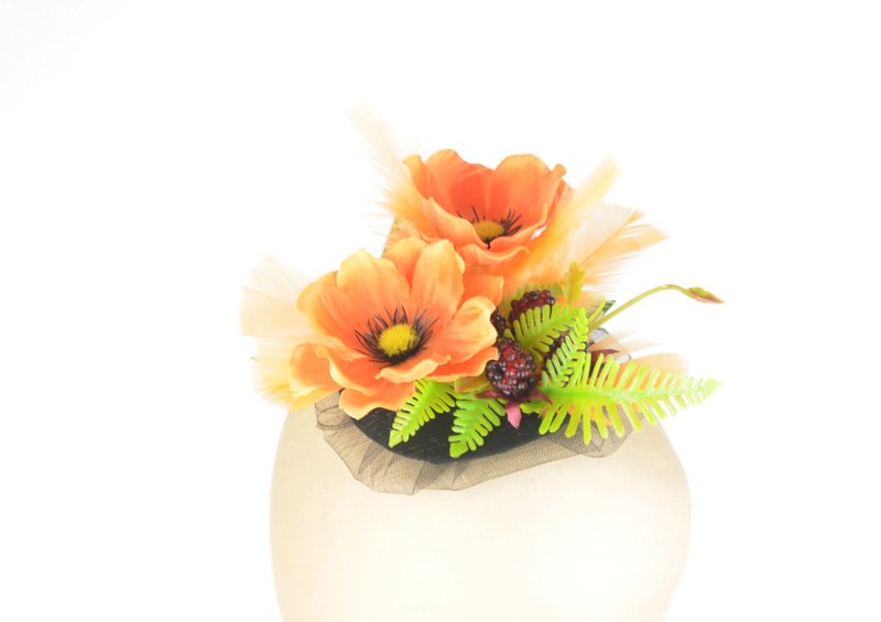 头饰发饰 丝绸罂粟 羽毛 覆盆子 歌舞剧婚礼 - 发饰 - 其他材质 橘色