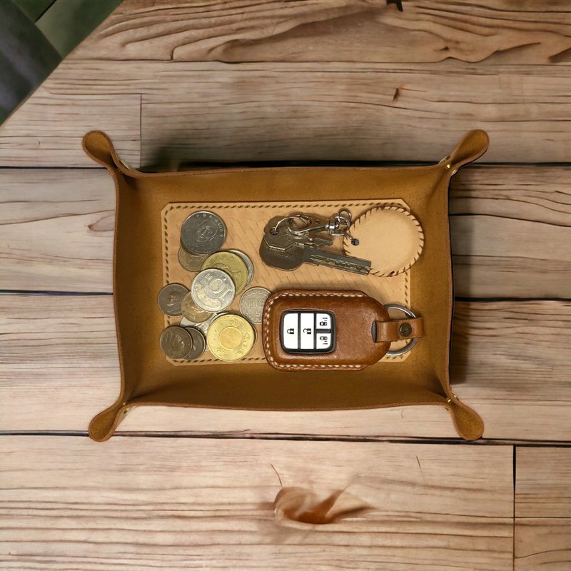 手工缝制皮革收纳盘 - 收纳用品 - 真皮 咖啡色