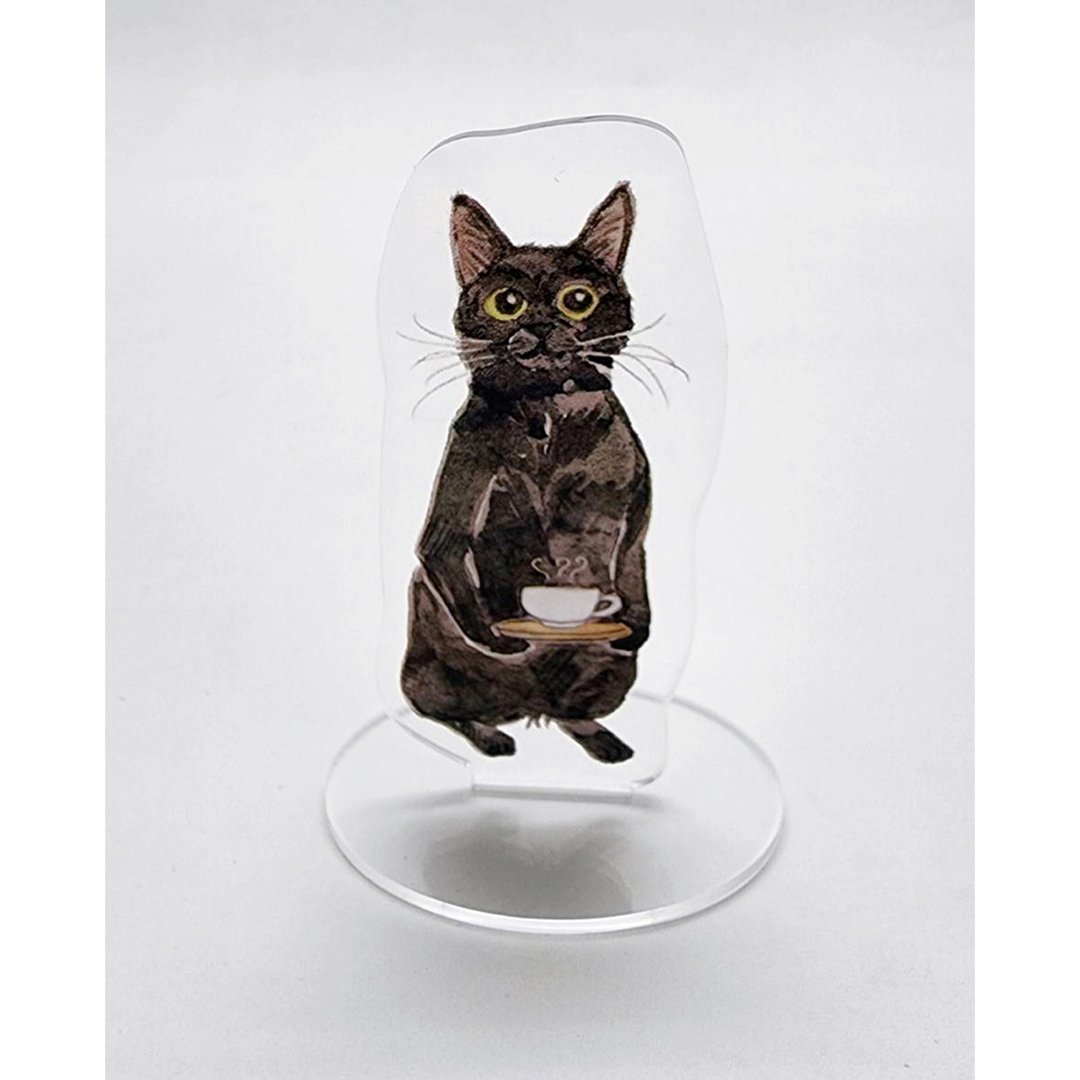 喝杯茶吧 /猫咪打气压克力立牌-黑猫端茶款 - 摆饰 - 压克力 