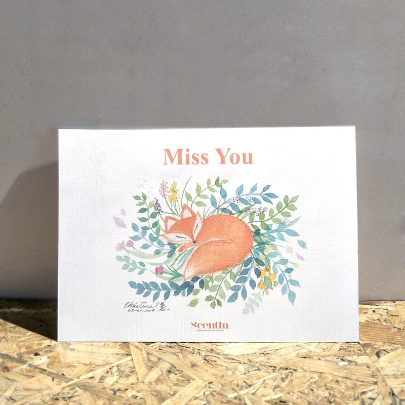 【精油香氛明信片】暖心狐狸 - 卡片/明信片 - 纸 白色