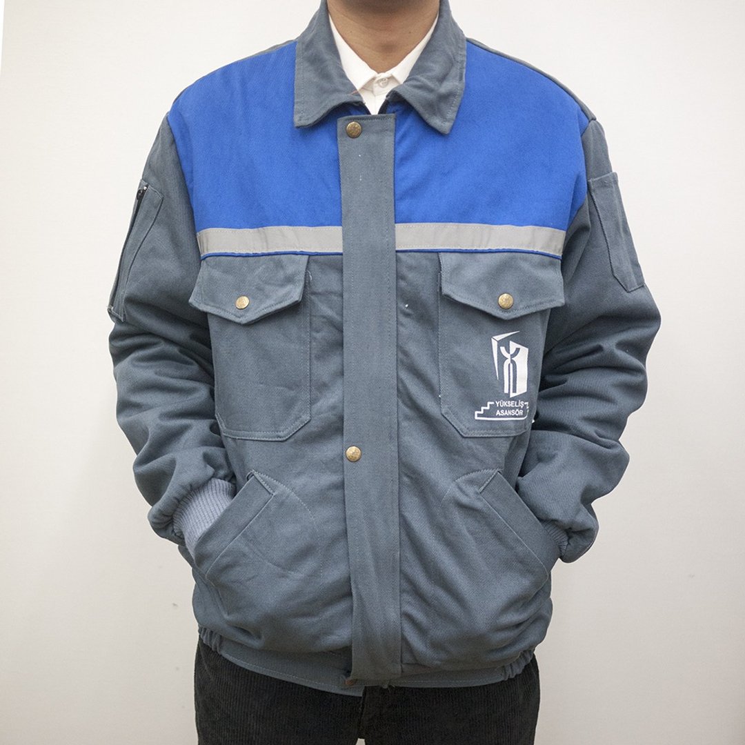 企业工作外套 工作服 作业服 蓝 灰 古着 二手 工装 硬挺厚实 - 男装外套 - 棉．麻 蓝色