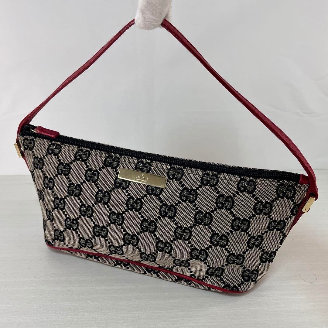 正品 GUCCI 配件小包 手提包 GG 帆布 皮革 米色 藏青色 红色 039・1103 二手 - 化妆包/杂物包 - 其他材质 