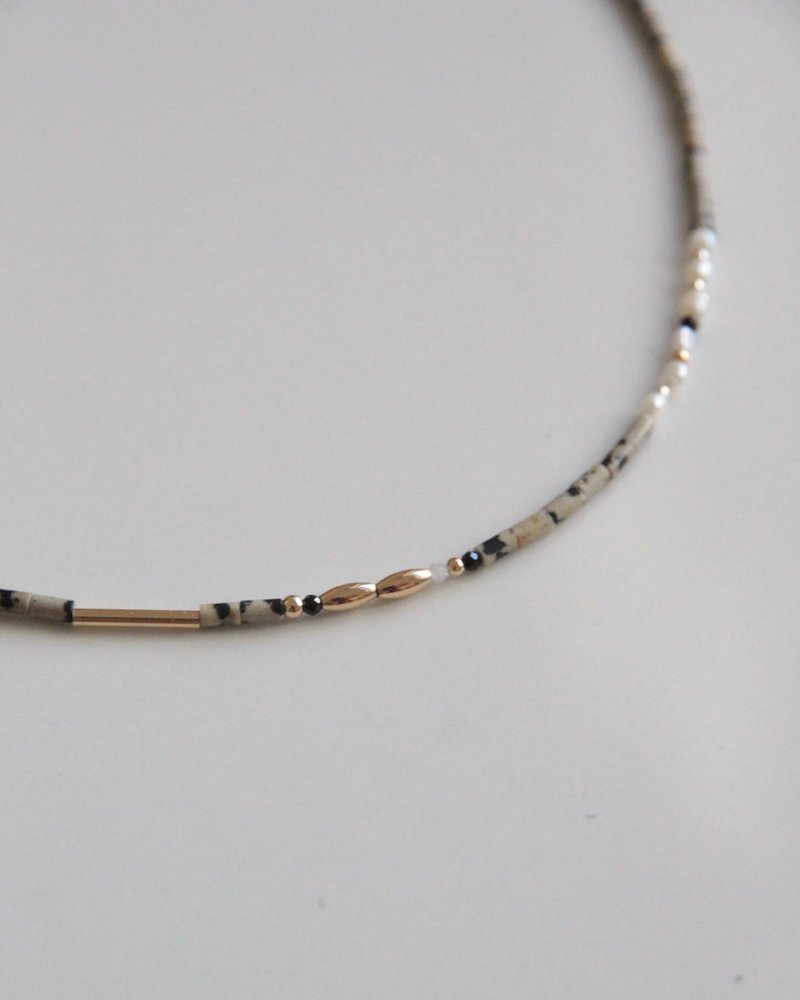 ORE – Dalmatian - 斑点石珍珠黑曜石发晶 – 美制注金项链 - 项链 - 半宝石 金色