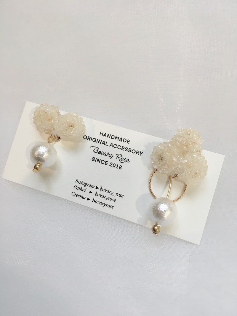 进口蜡菊干燥花耳环 耳夹耳环 - 耳环/耳夹 - 塑料 白色