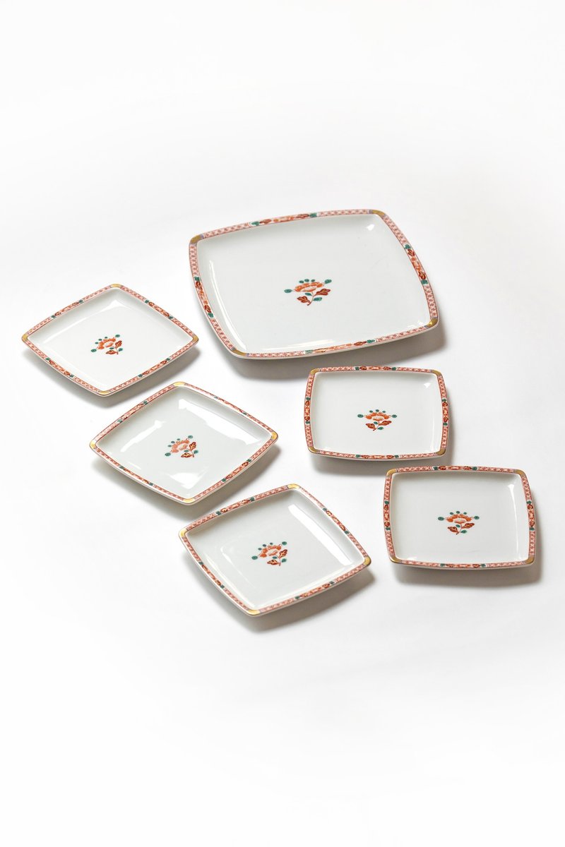 日本制 橘吉和式陶瓷方形餐盘一组6件(1大5小) 中古美品 台湾包邮 - 盘子/餐盘/盘架 - 瓷 白色