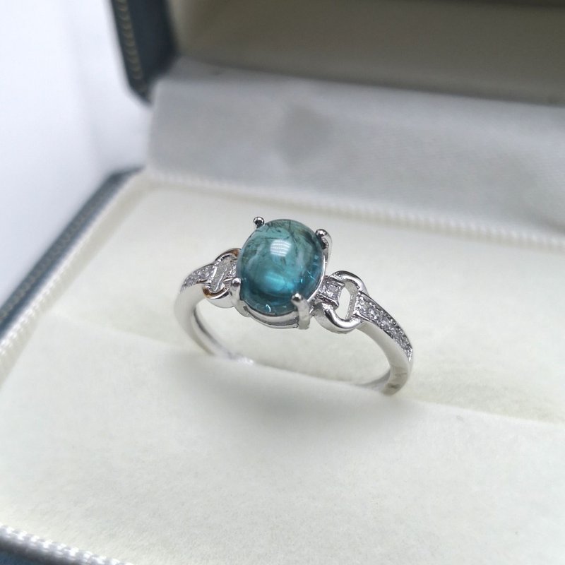 1.35ct 天然蓝碧玺 巴西稀有蓝碧玺 电光蓝光泽 电气石 能量宝石 - 戒指 - 纯银 蓝色