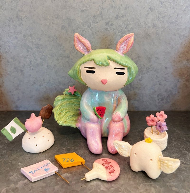Qimii奇蜜星球的小奇兽/交互式疗愈陶偶/兔耳小奇 - 玩偶/公仔 - 陶 多色