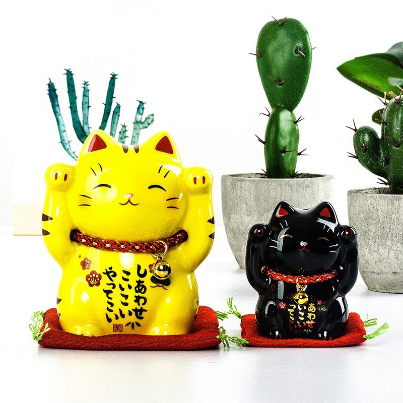 日本药师窑进口彩绘金运虎斑黑色平安招财猫摆件生日结婚开业礼品 - 摆饰 - 陶 