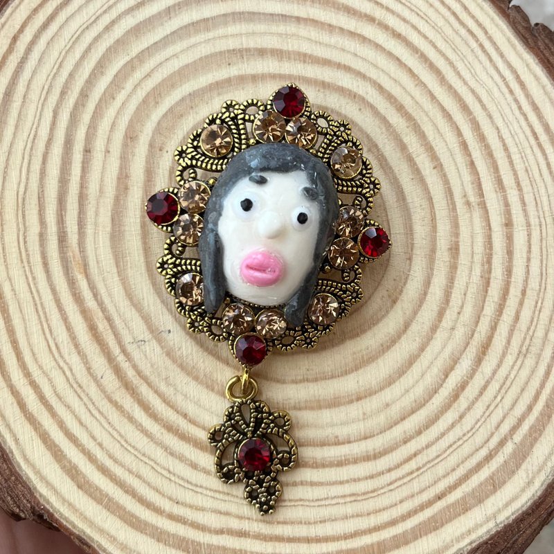 可爱脸孔胸针 - 胸针 - 粘土 金色