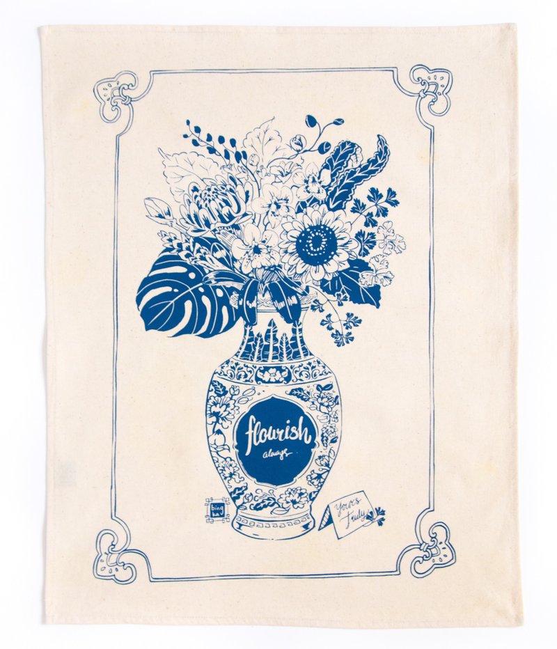 Flourish Tea Towel - 毛巾浴巾 - 棉．麻 蓝色