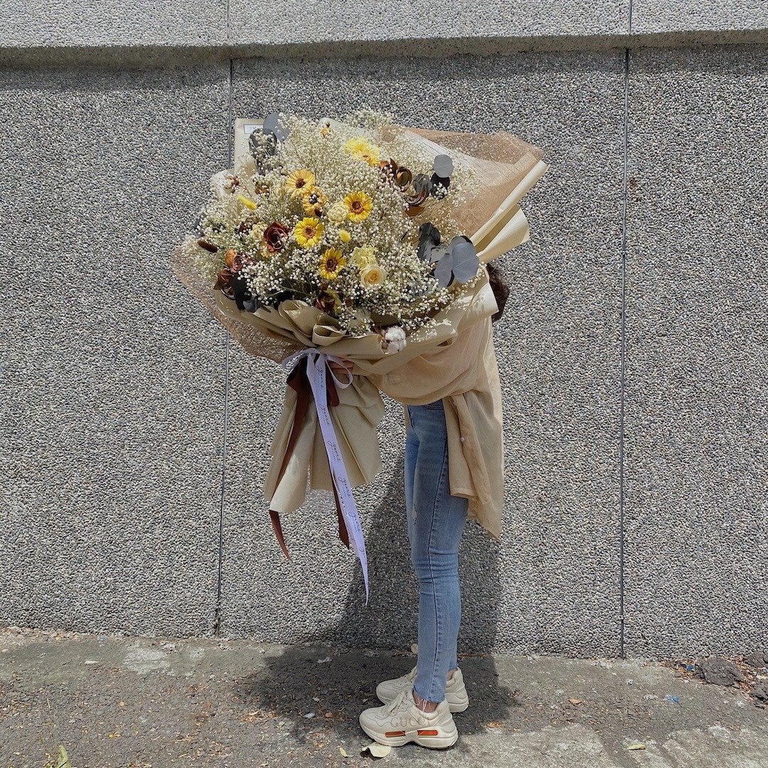 情人节花束 毕业花束 生日礼物 扩香花束 永生花 韩式绑花 橘玫瑰 - 干燥花/捧花 - 植物．花 黄色