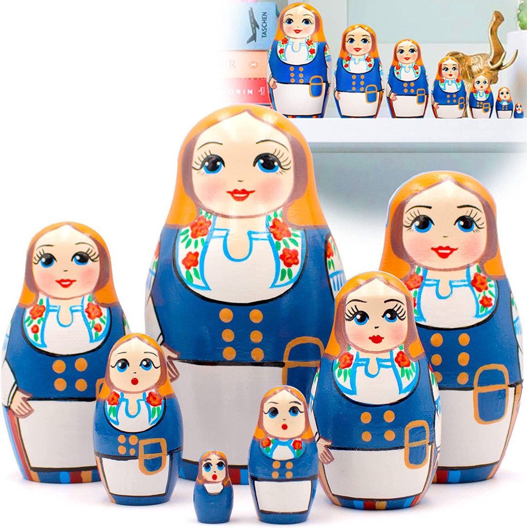 Russian Matryoshka Dolls 7 pcs - Nesting Dolls in Finnish Folk Costume Munsala - 玩具/玩偶 - 木头 多色