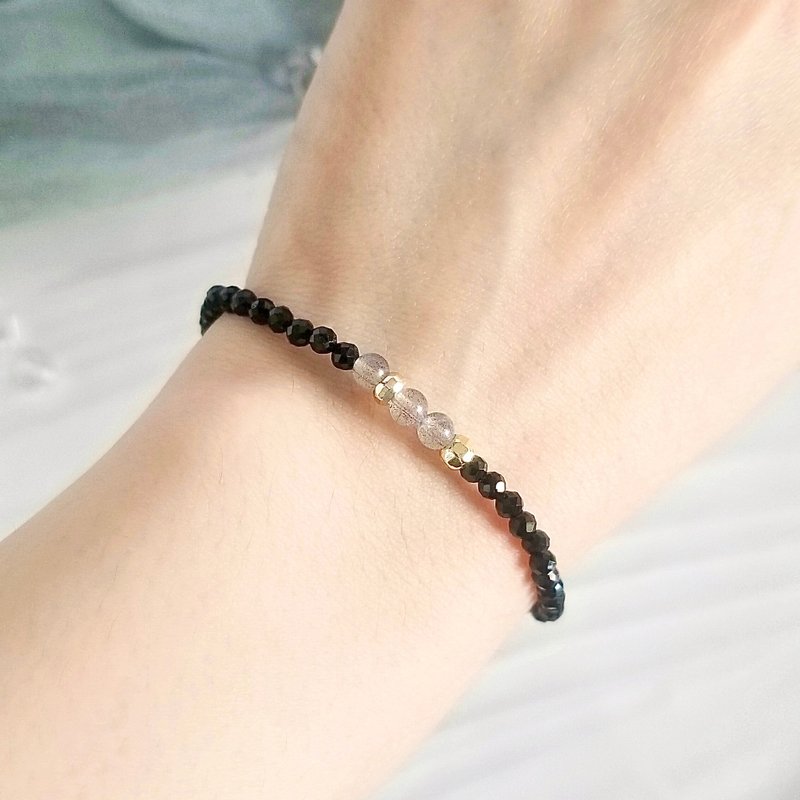 拉长石 黑尖晶石 水晶手链 | 清理负能量 提升行动力 突破困局 - 手链/手环 - 水晶 黑色