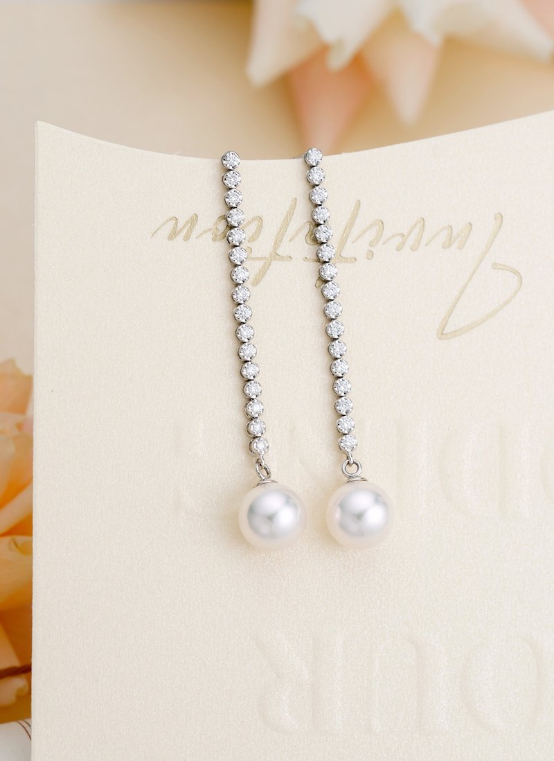 Akoya 华丽闪烁 18K白金 钻石耳环 - 耳环/耳夹 - 珍珠 