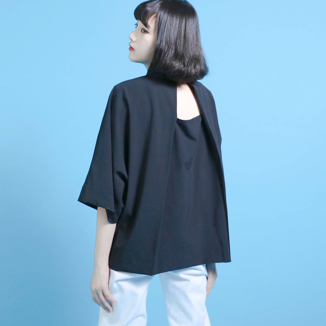SU:MI said Trigonometric 三角函数小露背衬衫_6SF024_黑 - 女装上衣 - 棉 黑色