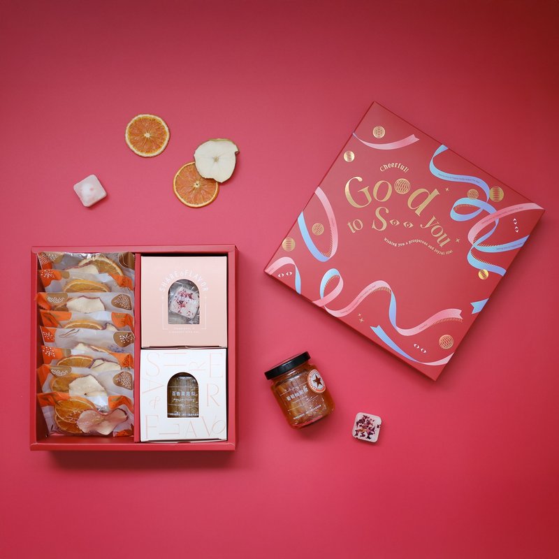 【 8折 一盒包邮 】 果韵花香 丰收礼盒 | 附提袋 - 茶 - 新鲜食材 红色