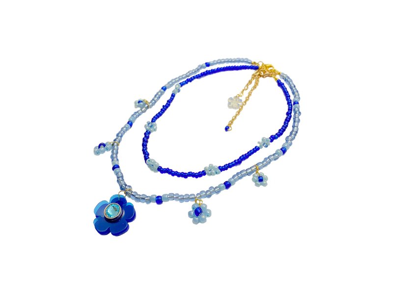 花花串珠颈链闪钻系列 (2pc) - 项链 - 塑料 多色