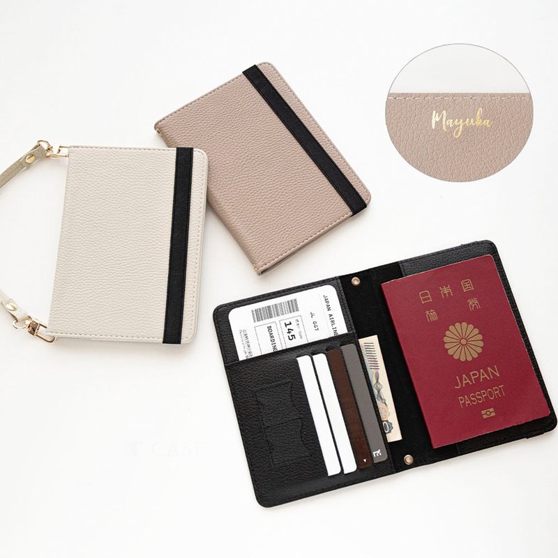 护照夹 【 simple 烫箔 刻名 】 旅行 收纳夹 多功能 卡片收纳 轻薄 HE59U - 护照夹/护照套 - 真皮 咖啡色