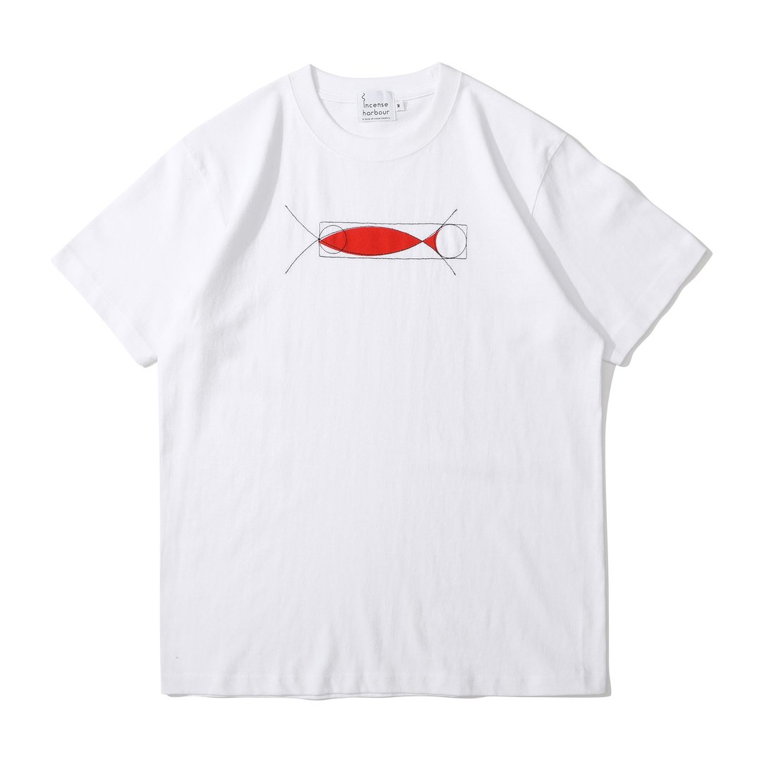 Incense Harbour 美国纯棉 刺绣印花 鱼图案 无缝白T-shirt  T恤 - 中性连帽卫衣/T 恤 - 棉 白色