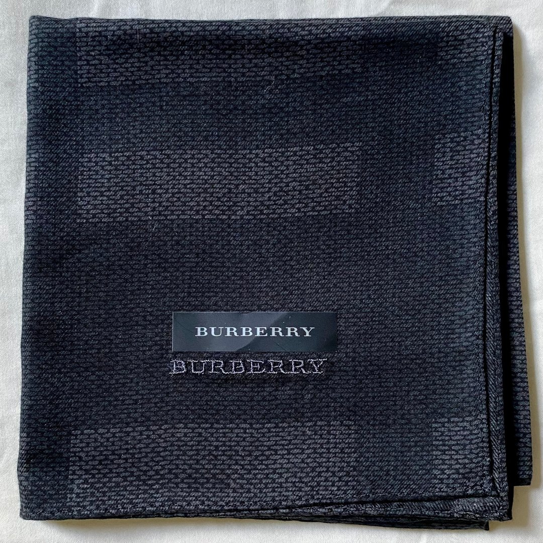 复古 Burberry 黑色格纹 手帕 头巾 口袋巾 丝巾 - 手帕/方巾 - 棉 黑色