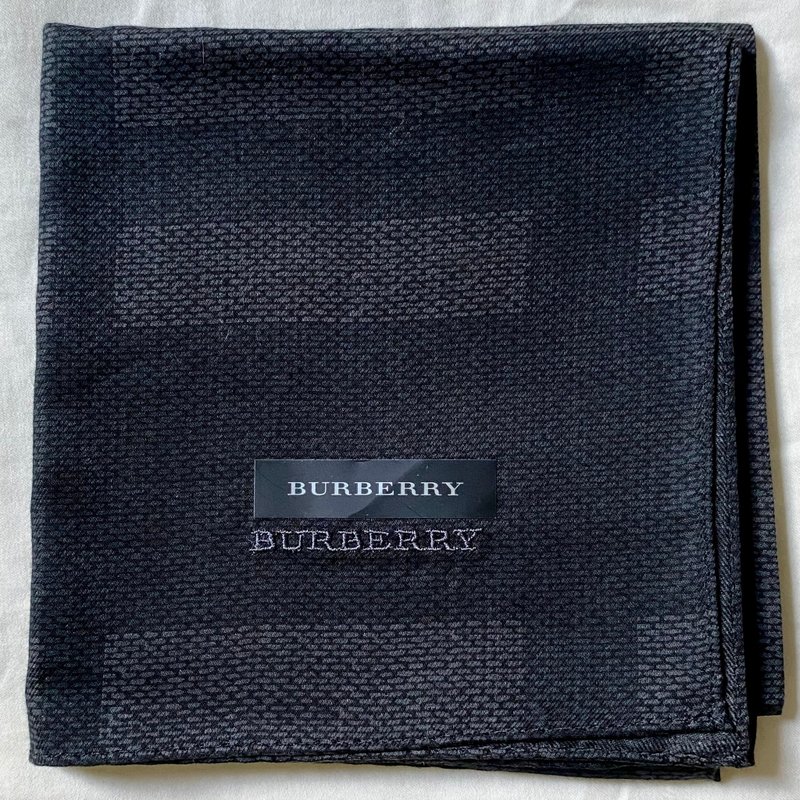 复古 Burberry 黑色格纹 手帕 头巾 口袋巾 丝巾 - 手帕/方巾 - 棉．麻 黑色