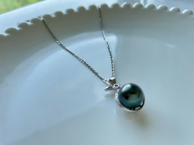 天然海水珍珠 大溪地黑珍珠 纯银吊坠 赠项链 - 项链 - 珍珠 黑色