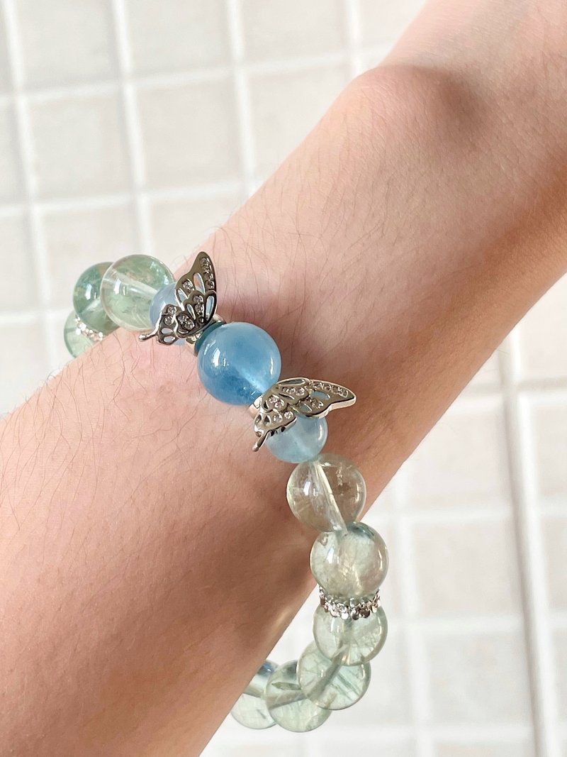 定制化 |森林天蓝蝴蝶 |海蓝宝、绿萤石 - 手链/手环 - 水晶 绿色