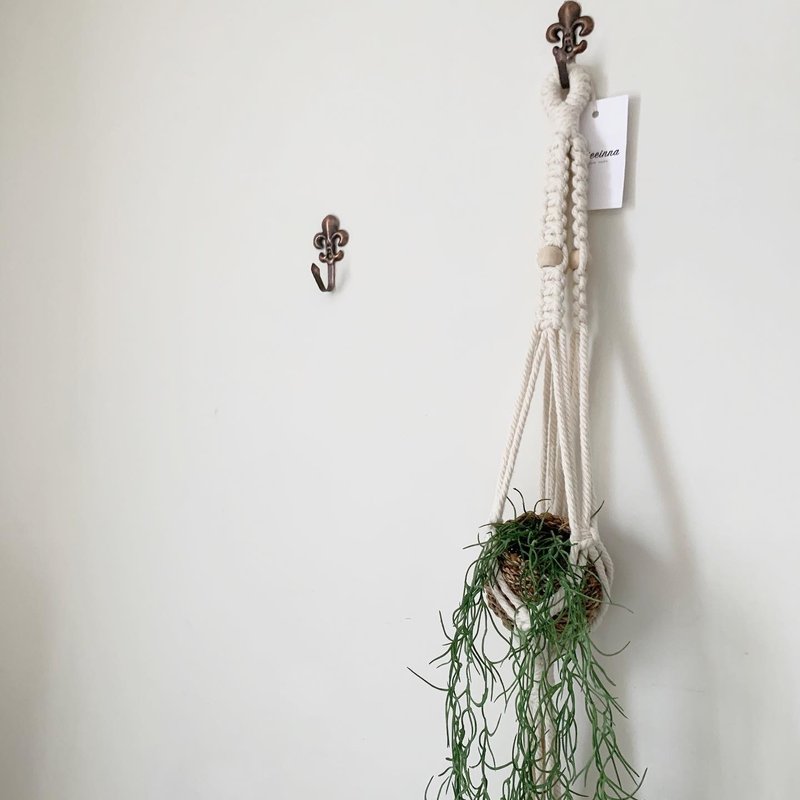 Macrame 编织 植物 干燥花 珠珠 吊篮 吊饰 - 摆饰 - 棉 白色