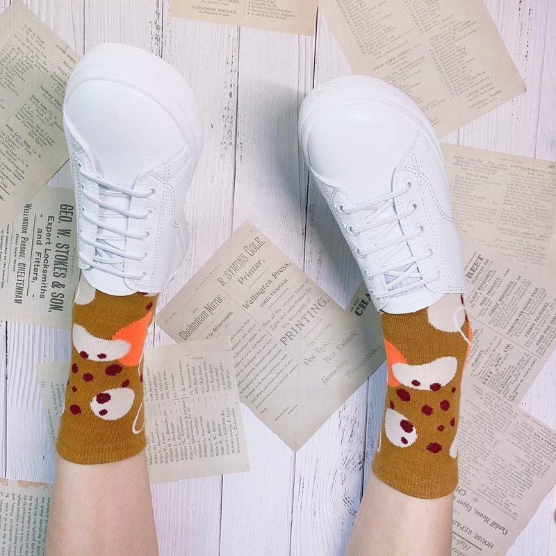 印花中筒袜系列 ─ 午茶时光 - 袜子 - 棉．麻 