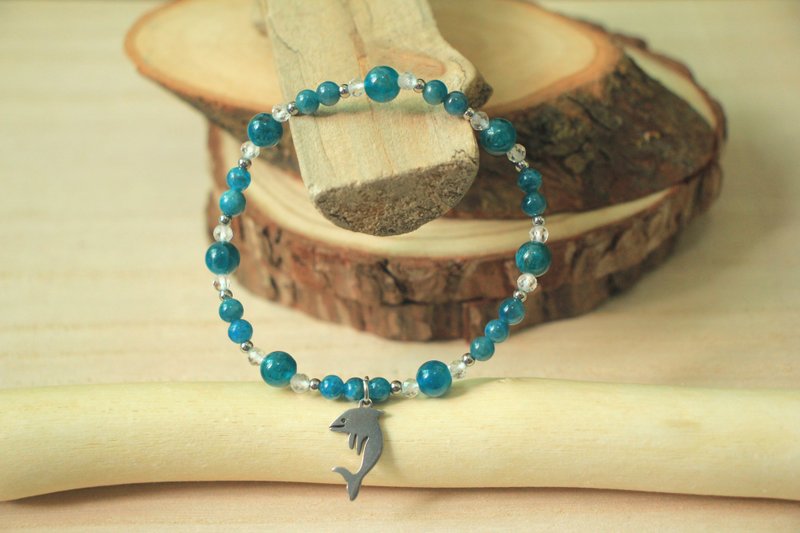 蓝磷灰石手链 | 搭配白水晶 | 凉爽海水 - 手链/手环 - 水晶 蓝色