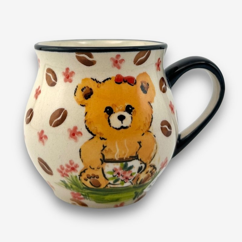 波兰手绘手工陶-胖胖杯 220ml 咖啡熊熊系列 限量版 - 其他杯子 - 陶 橘色