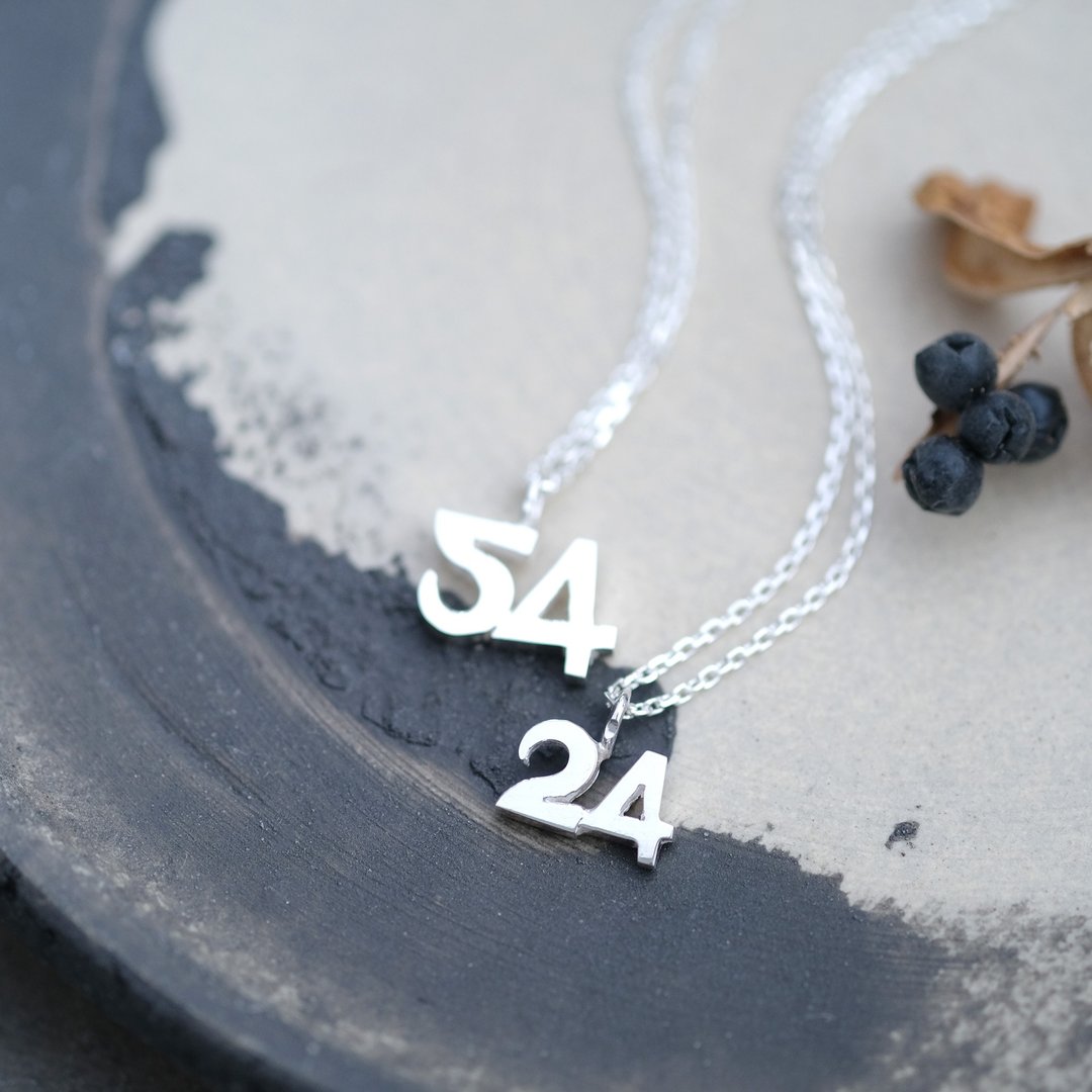 2 pieces set) Made-to-order number pair necklace Silver 925 - 项链 - 其他金属 银色