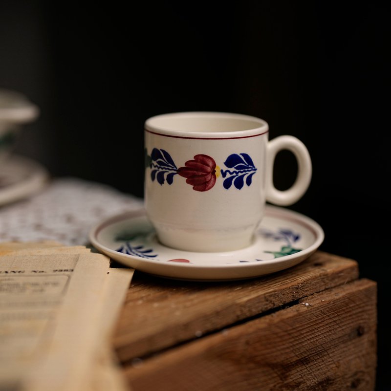 比利时Boch绝版手绘Boerenbont 浓缩咖啡杯组 - 茶具/茶杯 - 瓷 多色