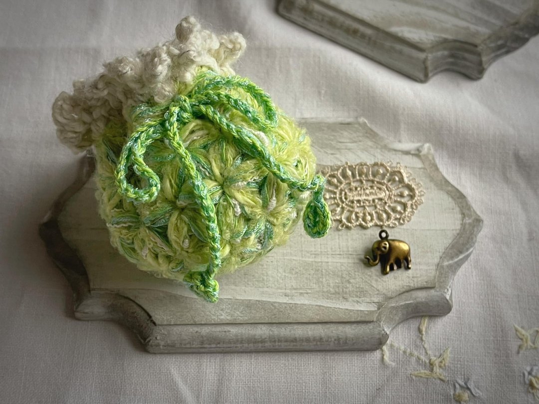 Knitting 生命之花束口袋 - 睡莲池 - 束口袋双肩包 - 棉 绿色