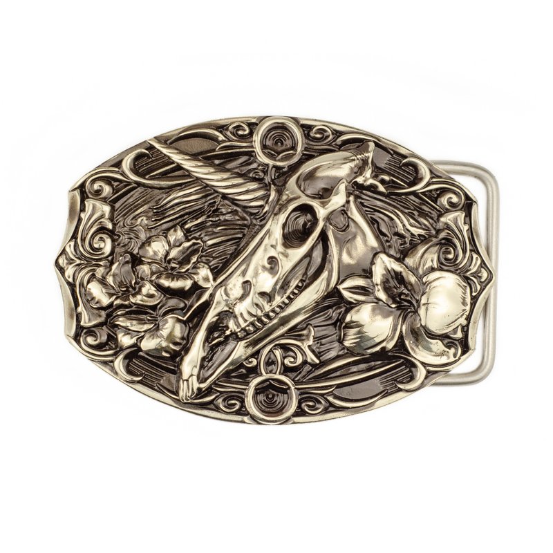 Unicorn german silver belt buckle, magic skull nickel silver belt accessory - 皮带/腰带 - 其他材质 银色