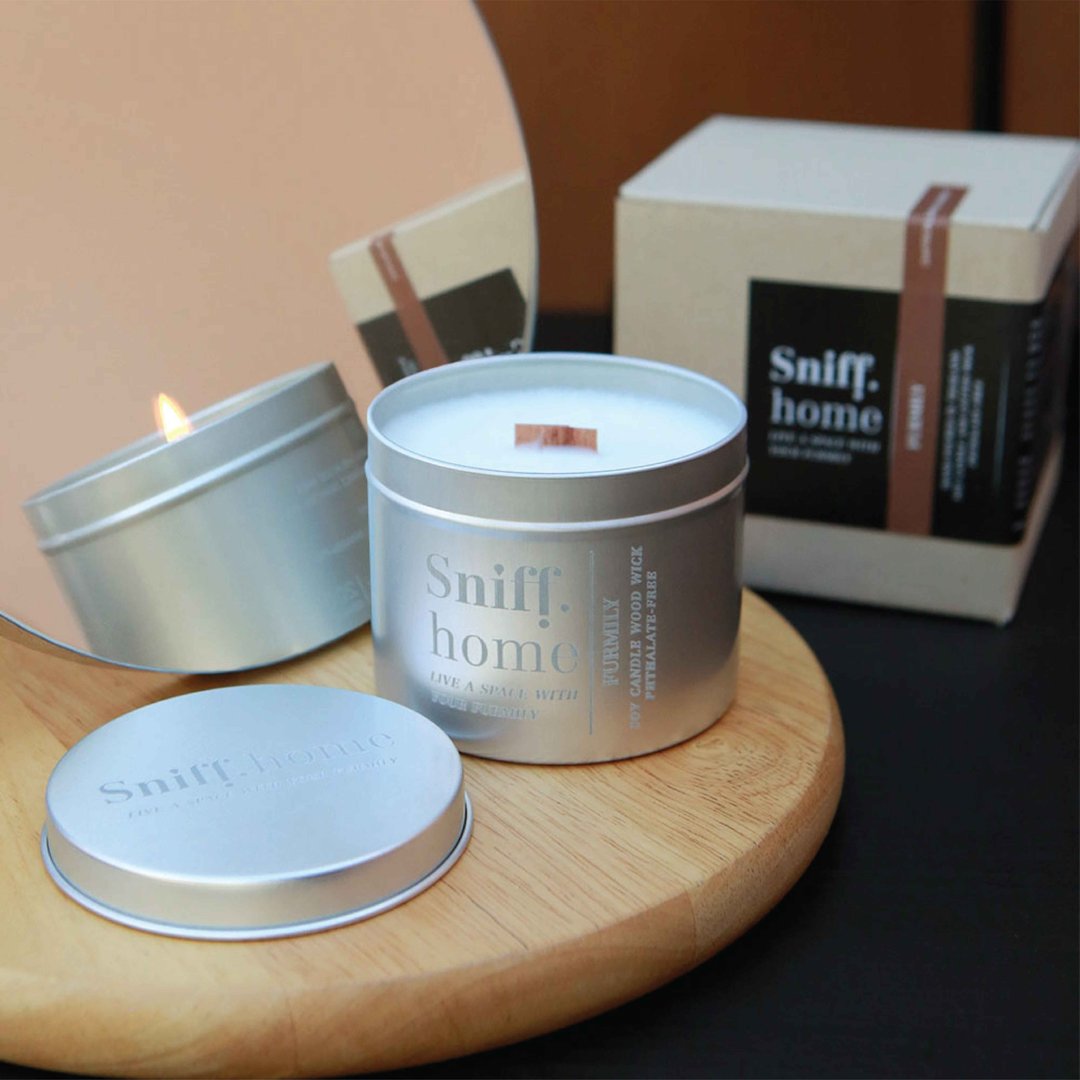Pet odor candles soy wax phthalate-free - Furmily scent 200g | Sniff - 蜡烛/烛台 - 蜡 银色
