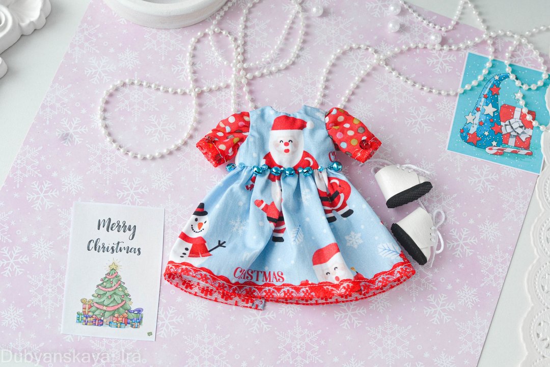洋娃娃连衣裙 Blythe doll dress winter santa claus Father Christmas blue 雪 - 玩具/玩偶 - 棉 蓝色