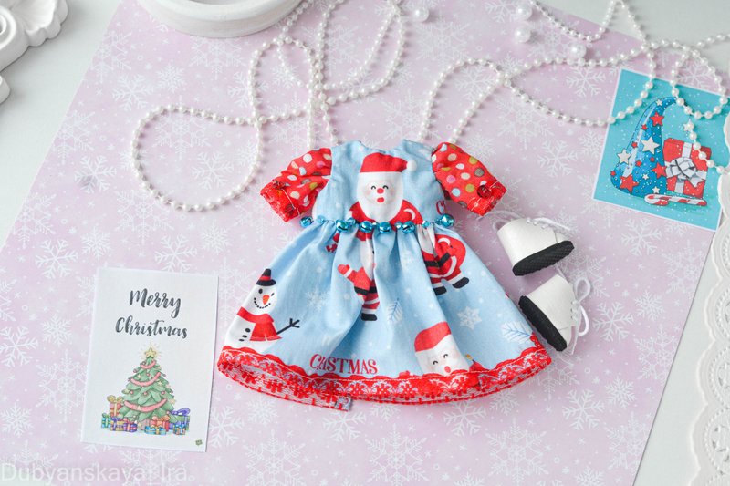 洋娃娃连衣裙 Blythe doll dress winter santa claus Father Christmas blue 雪 - 玩具/玩偶 - 棉．麻 蓝色