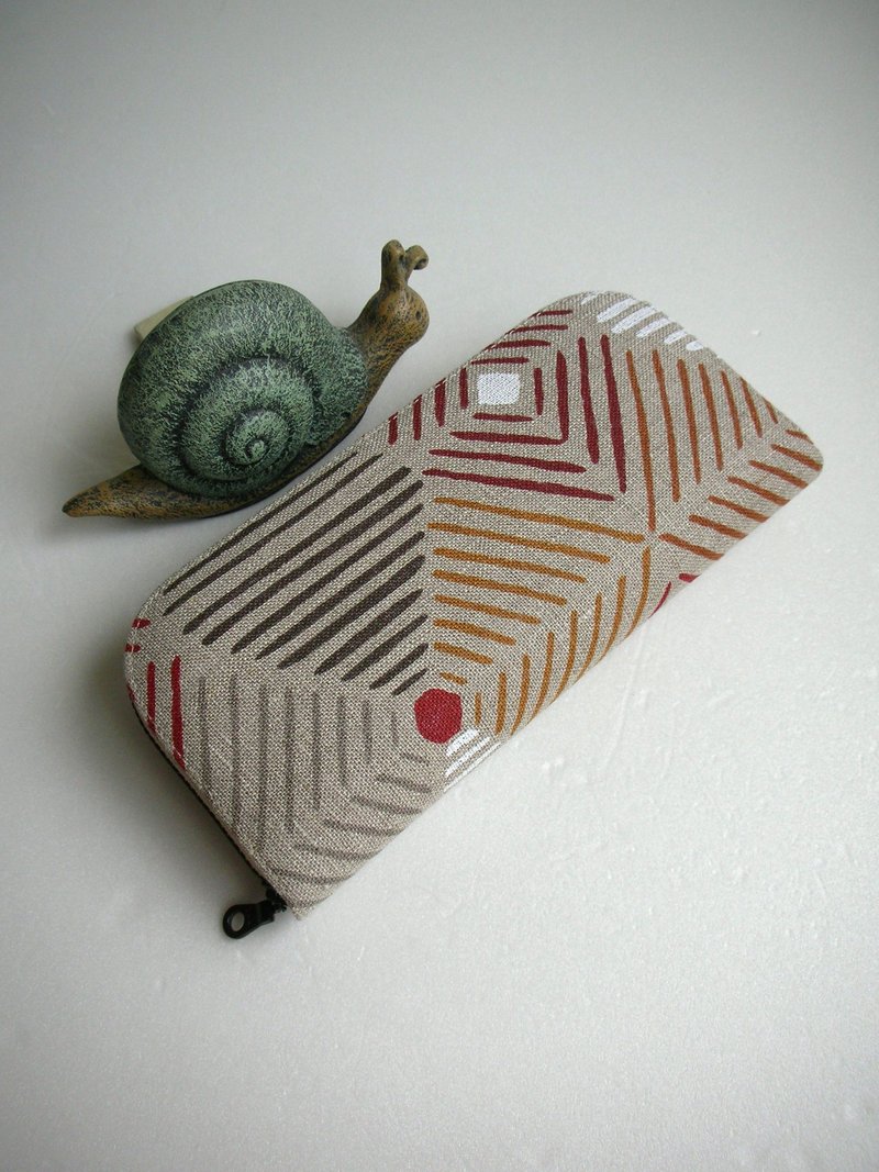 法国纯亚麻【菱格条纹】-长夹/皮夹/零钱包/礼物 - 皮夹/钱包 - 亚麻 卡其色