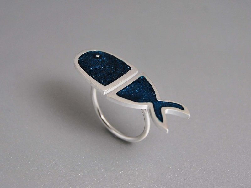 纯银可调节森女清新开口戒指 蓝色大海中的鲸鱼 设计生日表白爱情纪念日礼物 R044| 希腊原创手工饰品 This and That - 戒指 - 其他金属 