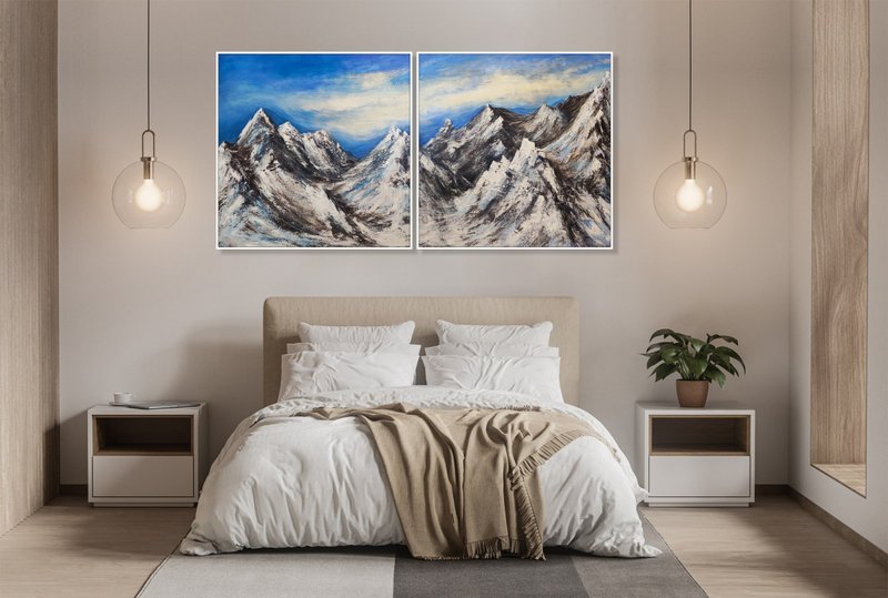 大型抽象雪山艺术品原版双联画布 - 墙贴/壁贴 - 压克力 多色