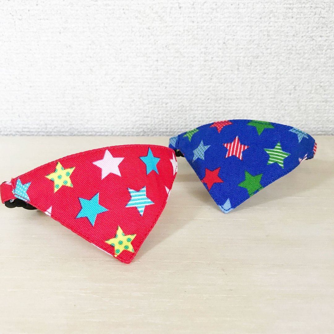 Colorful Star Pattern Cat Bandana Collar Safety Buckle Safety Collar - 项圈/牵绳 - 棉 蓝色