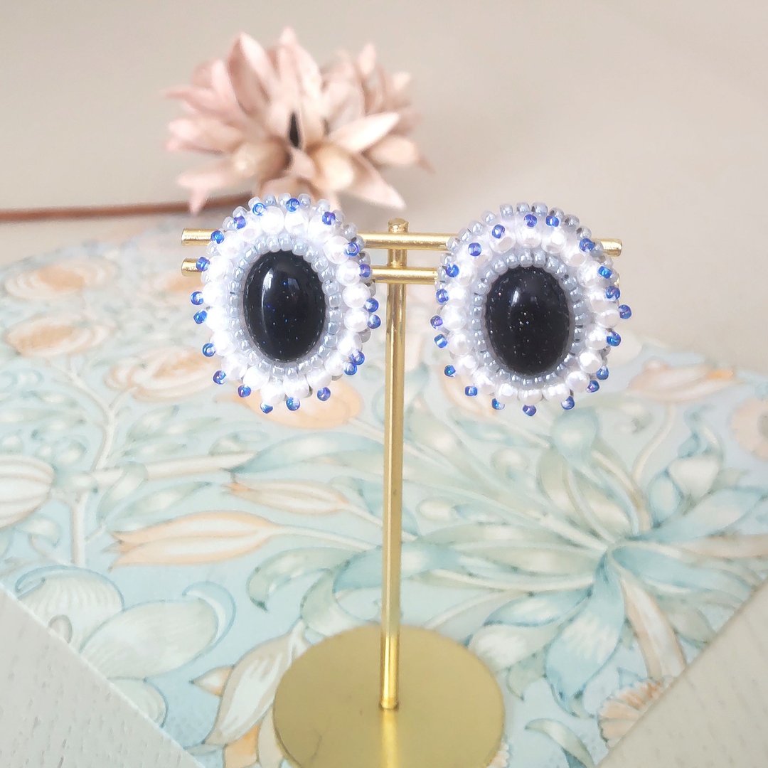 Blue goldstone earrings - 耳环/耳夹 - 石头 多色